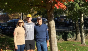 Teri and her husband visiting their son at college during parents' weekend.