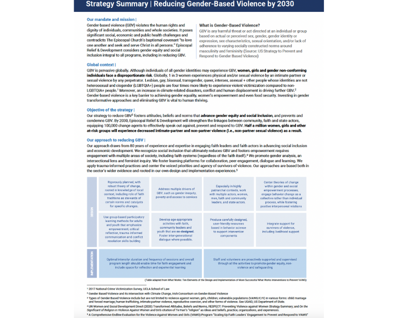 Strategy Summary | Reducing Gender-Based Violence by 2030