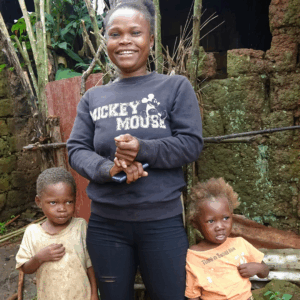 Laura, an animal breeder, with her children.