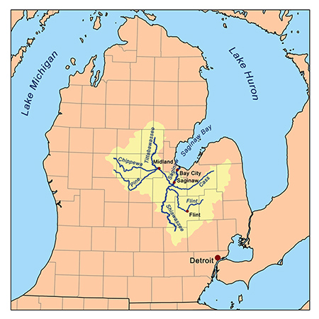 A map of Michigan's lakes and rivers.